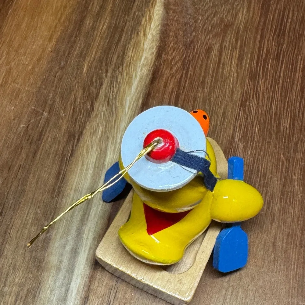Vintage Wooden Duck Sailor Ornament Rowing Boat Nautical Hand Painted Yellow Oar